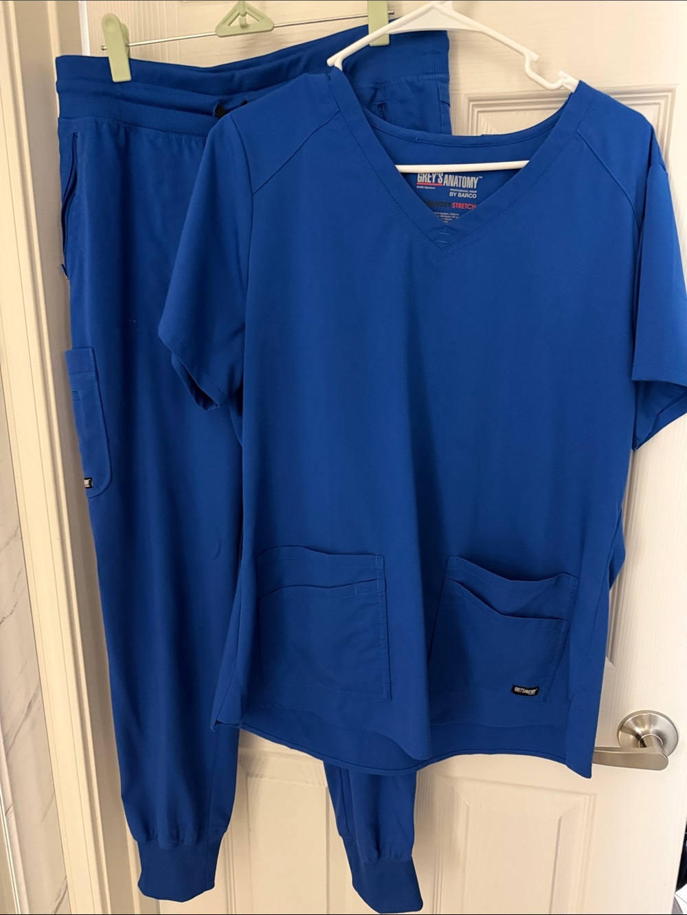 Grey's Anatomy Royal Blue Scrub Top & Jogger Pants Set Top is L Bottom is M